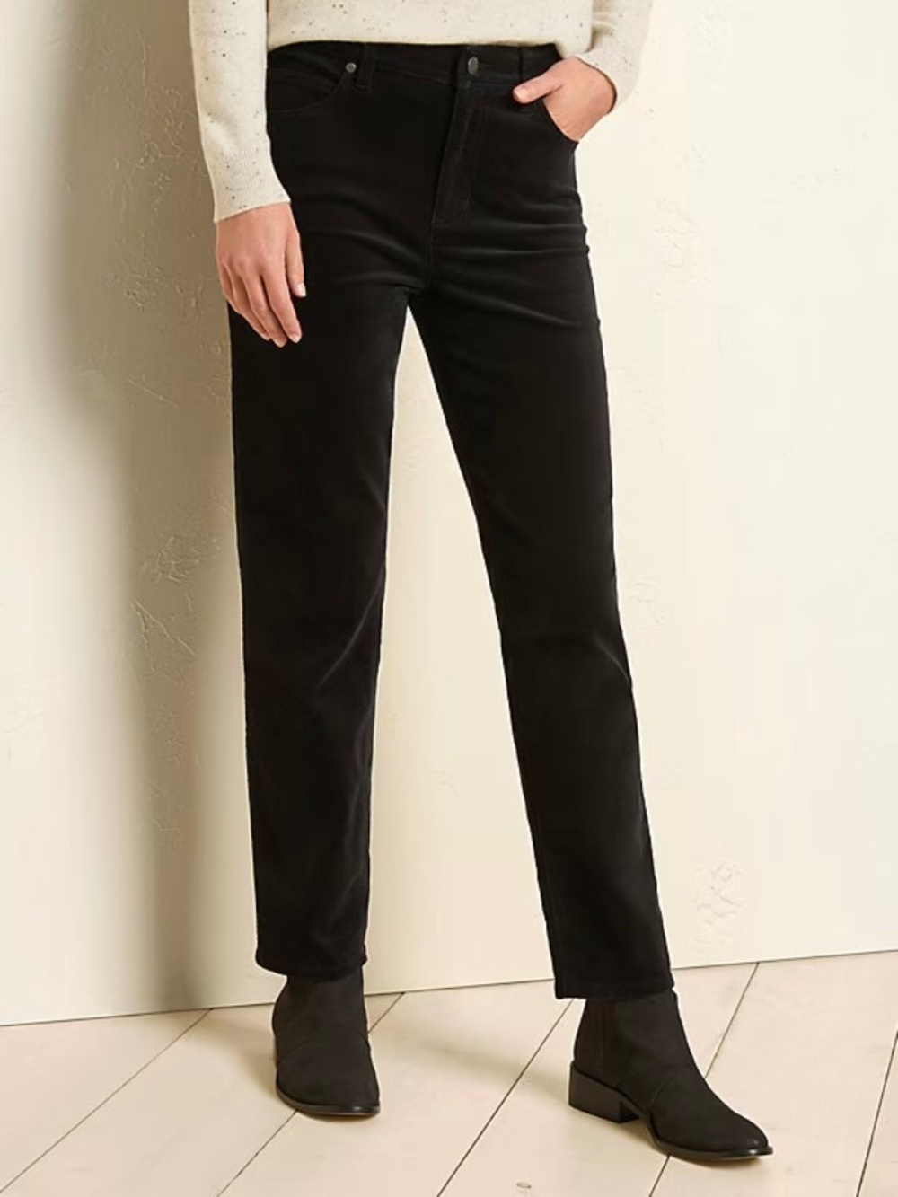 Eileen Fisher Black Velveteen High Rise Ankle Slim Jeans Pants Organic Cotton